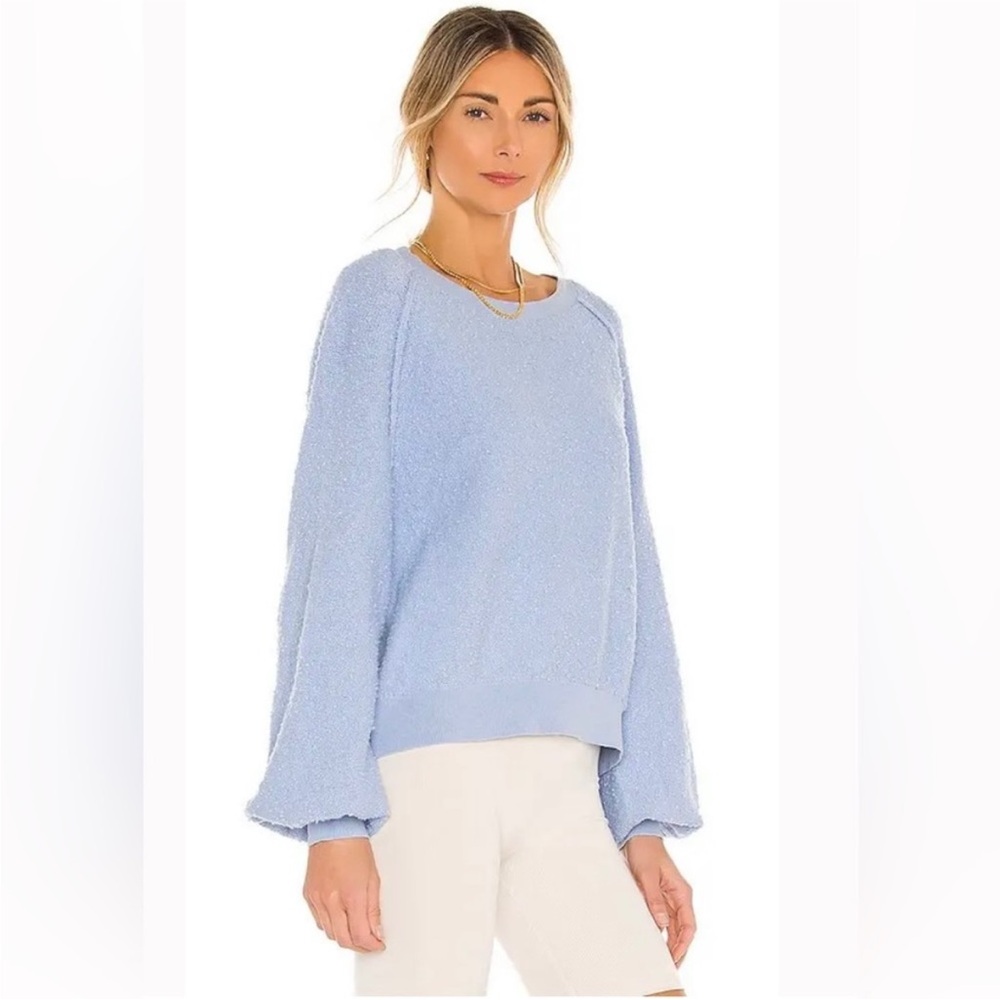 Free People Found My Friend Blue Knit Texture Sweater Pullover Size Small - Picture 2 of 6